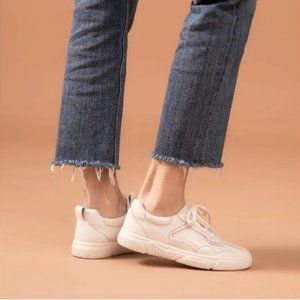 Sneakers Women Genuine Cow Leather Round Toe Lace-